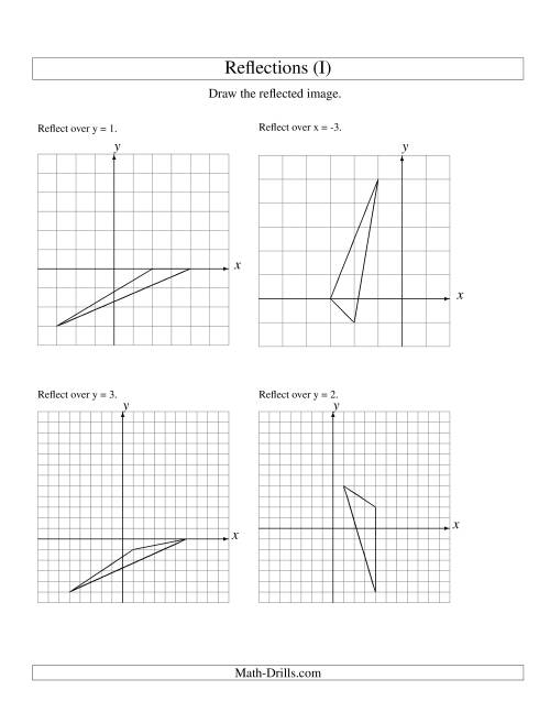 The Reflection of 3 Vertices Over Various Lines (I) Math Worksheet