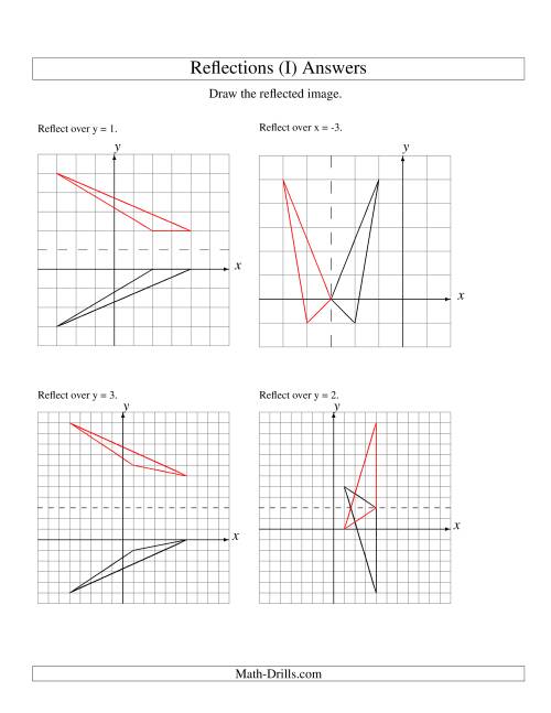 The Reflection of 3 Vertices Over Various Lines (I) Math Worksheet Page 2