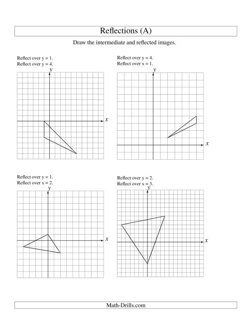 The Two-Step Reflection of 3 Vertices Over Various Lines (A) Math Worksheet