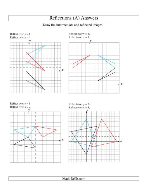 The Two-Step Reflection of 3 Vertices Over Various Lines (A) Math Worksheet Page 2