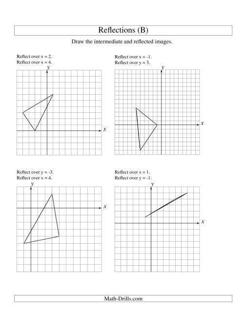 The Two-Step Reflection of 3 Vertices Over Various Lines (B) Math Worksheet