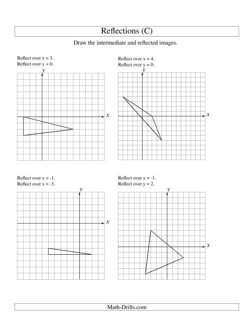 The Two-Step Reflection of 3 Vertices Over Various Lines (C) Math Worksheet