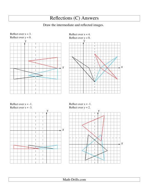 The Two-Step Reflection of 3 Vertices Over Various Lines (C) Math Worksheet Page 2