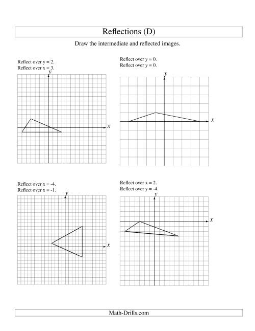 The Two-Step Reflection of 3 Vertices Over Various Lines (D) Math Worksheet