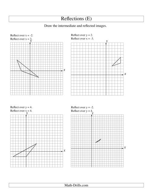 The Two-Step Reflection of 3 Vertices Over Various Lines (E) Math Worksheet