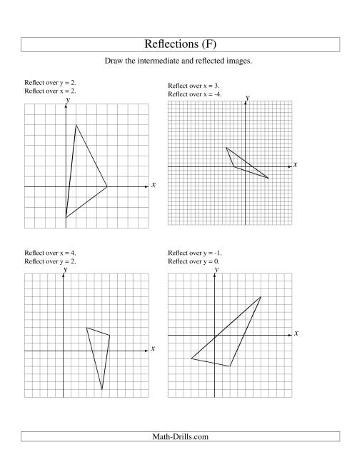 The Two-Step Reflection of 3 Vertices Over Various Lines (F) Math Worksheet