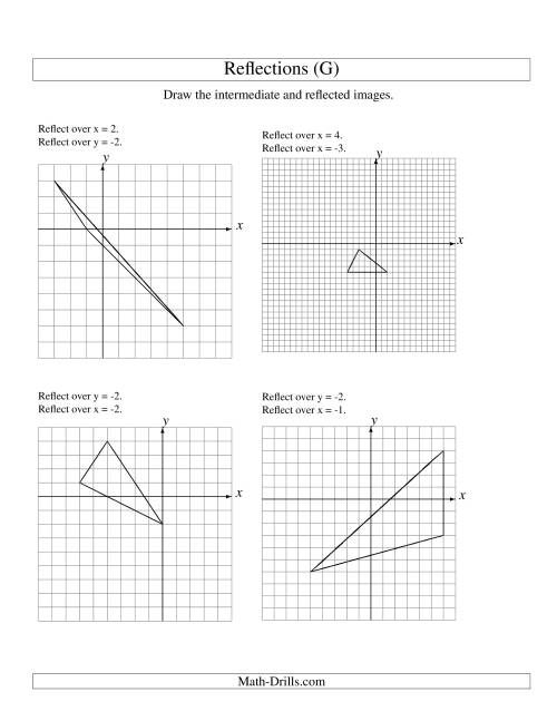 The Two-Step Reflection of 3 Vertices Over Various Lines (G) Math Worksheet