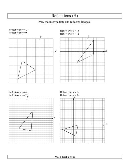 The Two-Step Reflection of 3 Vertices Over Various Lines (H) Math Worksheet