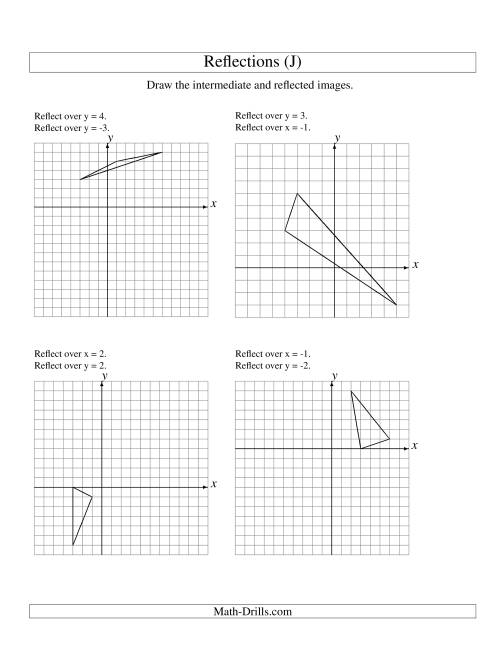 The Two-Step Reflection of 3 Vertices Over Various Lines (J) Math Worksheet