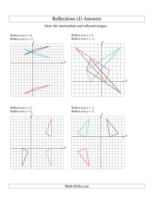 The Two-Step Reflection of 3 Vertices Over Various Lines (J) Math Worksheet Page 2