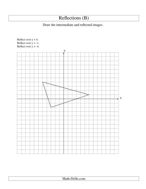 The Three-Step Reflection of 3 Vertices Over Various Lines (B) Math Worksheet