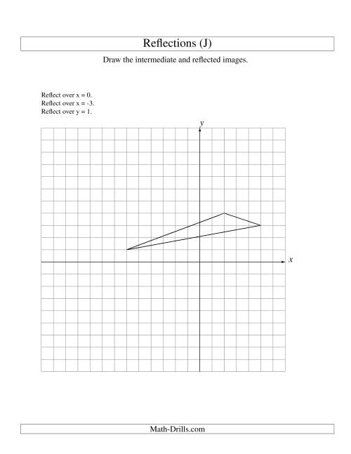 The Three-Step Reflection of 3 Vertices Over Various Lines (J) Math Worksheet
