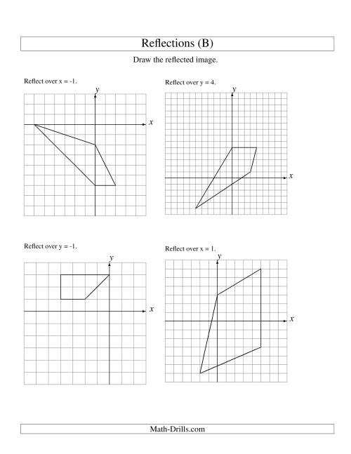 The Reflection of 4 Vertices Over Various Lines (B) Math Worksheet