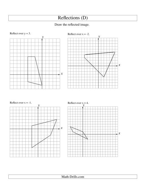 The Reflection of 4 Vertices Over Various Lines (D) Math Worksheet
