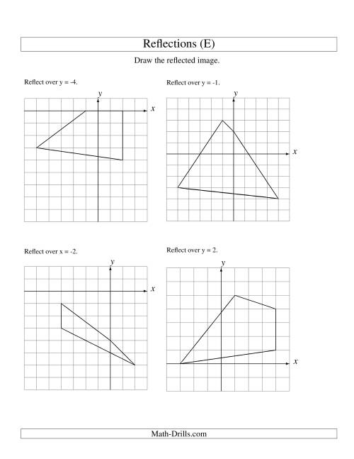 The Reflection of 4 Vertices Over Various Lines (E) Math Worksheet