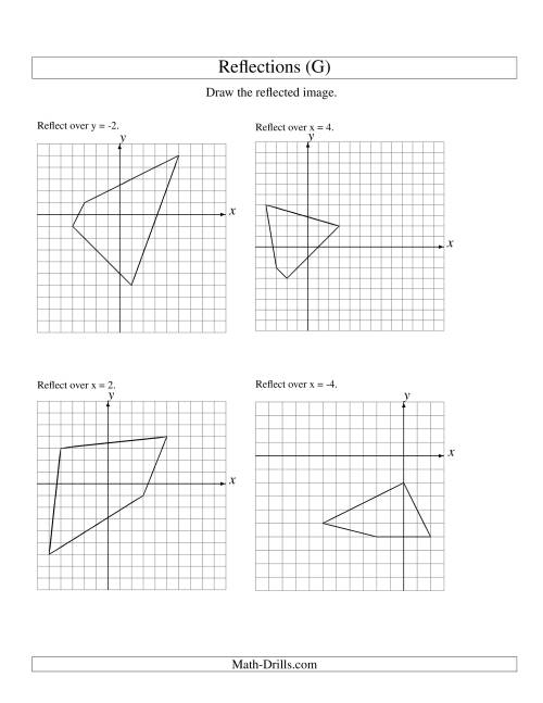 The Reflection of 4 Vertices Over Various Lines (G) Math Worksheet