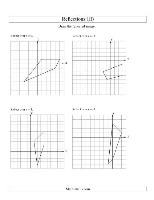 The Reflection of 4 Vertices Over Various Lines (H) Math Worksheet