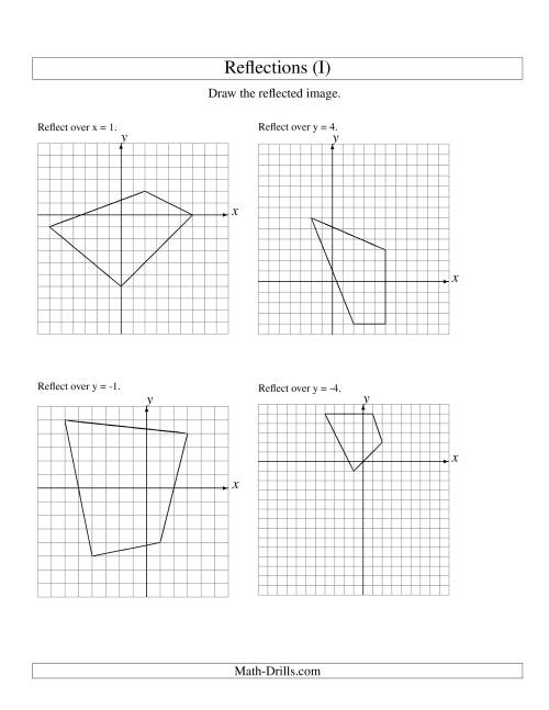 The Reflection of 4 Vertices Over Various Lines (I) Math Worksheet