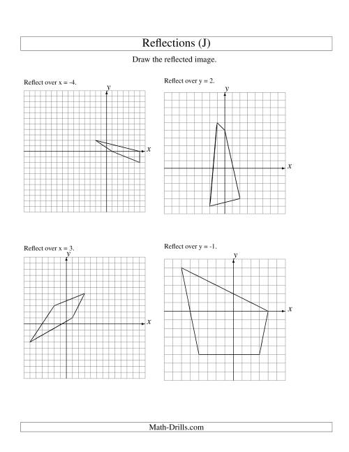 The Reflection of 4 Vertices Over Various Lines (J) Math Worksheet