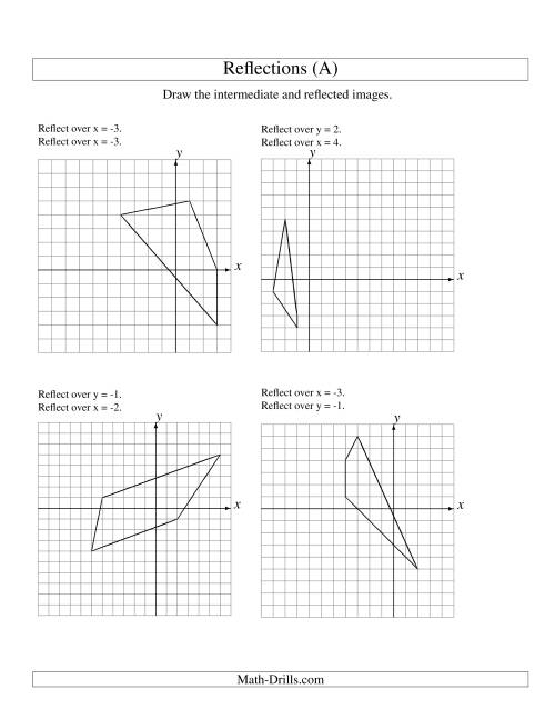 The Two-Step Reflection of 4 Vertices Over Various Lines (A) Math Worksheet