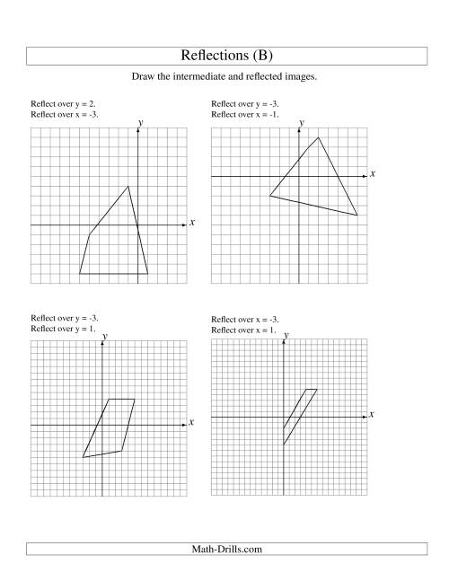 The Two-Step Reflection of 4 Vertices Over Various Lines (B) Math Worksheet
