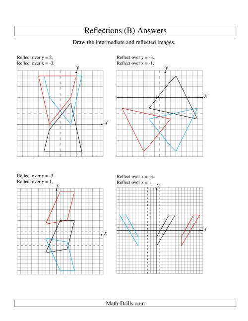 The Two-Step Reflection of 4 Vertices Over Various Lines (B) Math Worksheet Page 2
