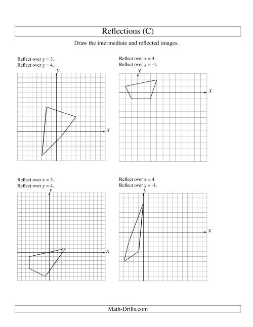 The Two-Step Reflection of 4 Vertices Over Various Lines (C) Math Worksheet