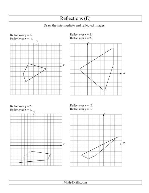 The Two-Step Reflection of 4 Vertices Over Various Lines (E) Math Worksheet