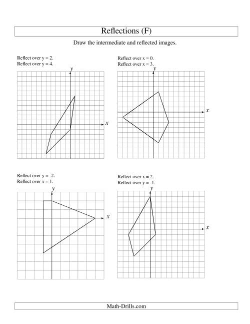 The Two-Step Reflection of 4 Vertices Over Various Lines (F) Math Worksheet
