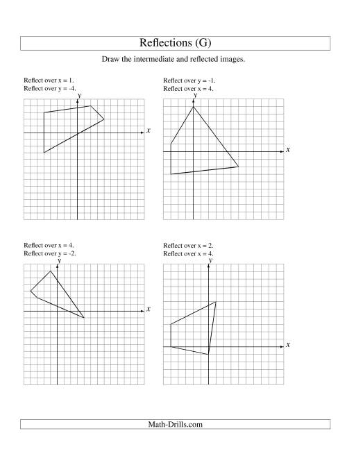 The Two-Step Reflection of 4 Vertices Over Various Lines (G) Math Worksheet