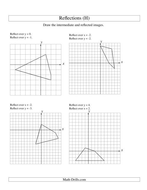 The Two-Step Reflection of 4 Vertices Over Various Lines (H) Math Worksheet