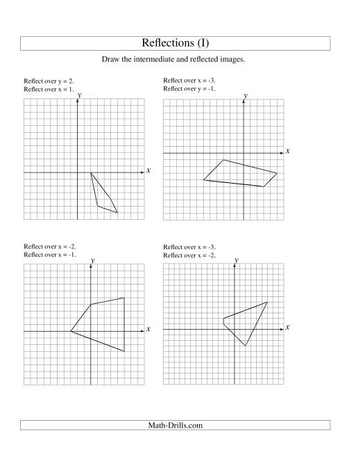 The Two-Step Reflection of 4 Vertices Over Various Lines (I) Math Worksheet