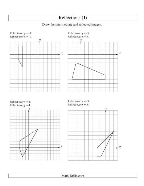 The Two-Step Reflection of 4 Vertices Over Various Lines (J) Math Worksheet