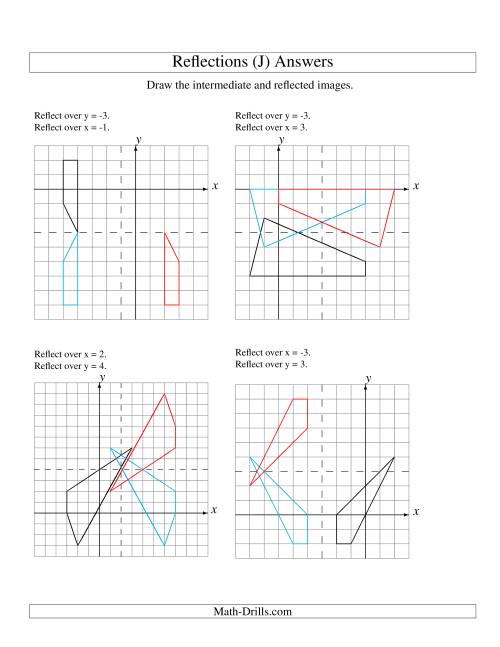 The Two-Step Reflection of 4 Vertices Over Various Lines (J) Math Worksheet Page 2
