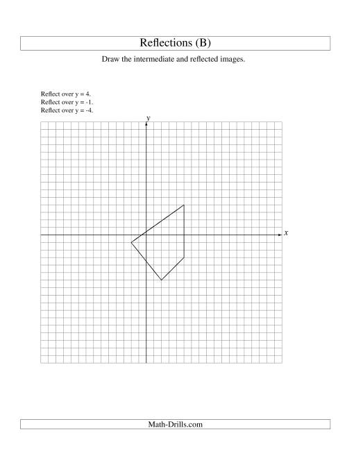 The Three-Step Reflection of 4 Vertices Over Various Lines (B) Math Worksheet