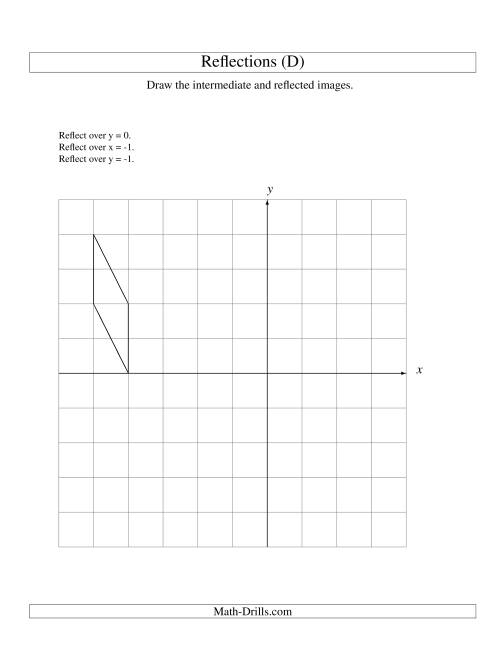 The Three-Step Reflection of 4 Vertices Over Various Lines (D) Math Worksheet