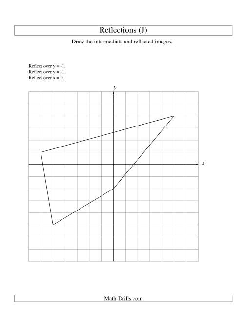 The Three-Step Reflection of 4 Vertices Over Various Lines (J) Math Worksheet