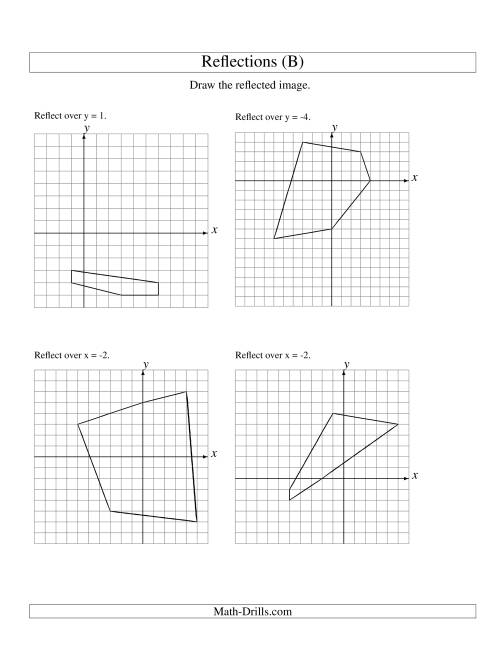The Reflection of 5 Vertices Over Various Lines (B) Math Worksheet