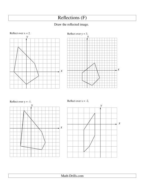 The Reflection of 5 Vertices Over Various Lines (F) Math Worksheet