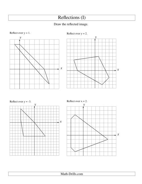 The Reflection of 5 Vertices Over Various Lines (I) Math Worksheet