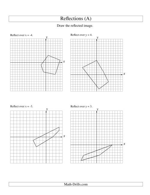 The Reflection of 5 Vertices Over Various Lines (All) Math Worksheet