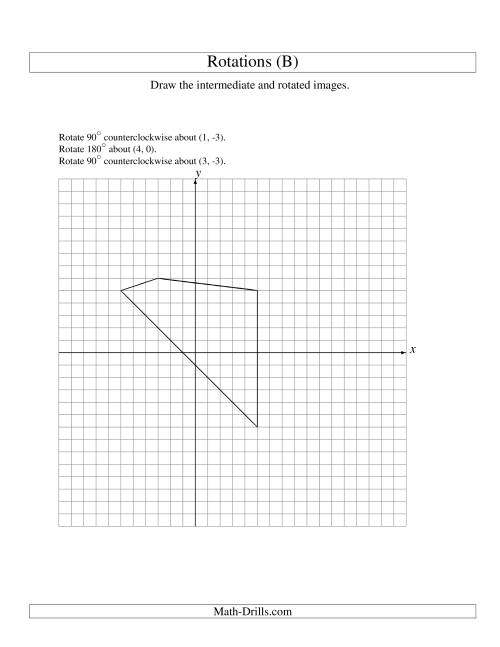 The Three-Step Rotation of 4 Vertices around Any Point (B) Math Worksheet