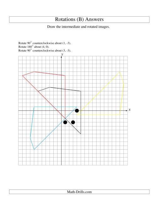 The Three-Step Rotation of 4 Vertices around Any Point (B) Math Worksheet Page 2