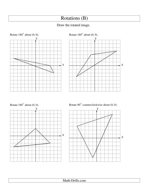 The Rotation of 3 Vertices around the Origin (B) Math Worksheet