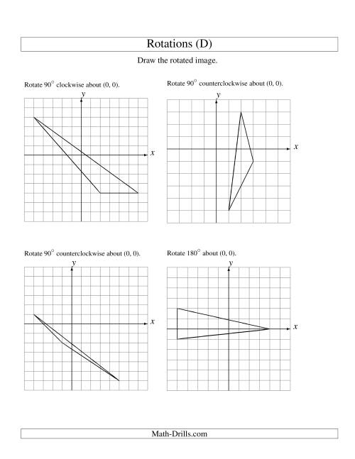 The Rotation of 3 Vertices around the Origin (D) Math Worksheet