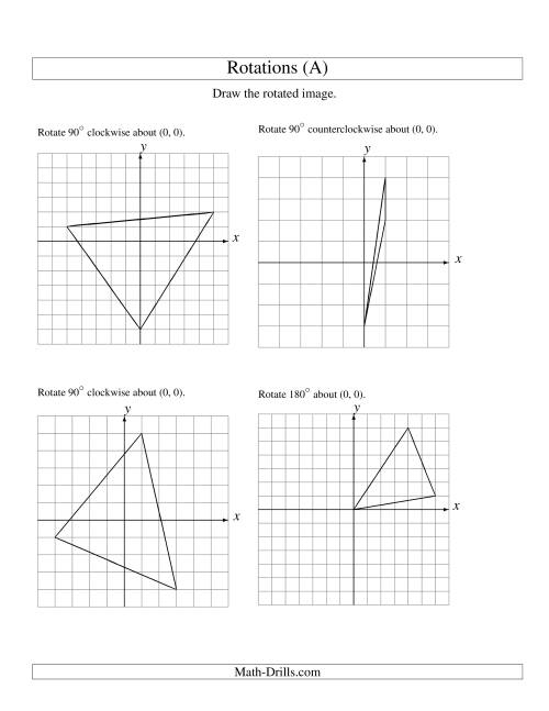 The Rotation of 3 Vertices around the Origin (All) Math Worksheet