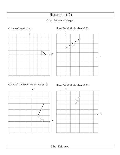The Rotation of 3 Vertices around the Origin Starting in Quadrant I (D) Math Worksheet