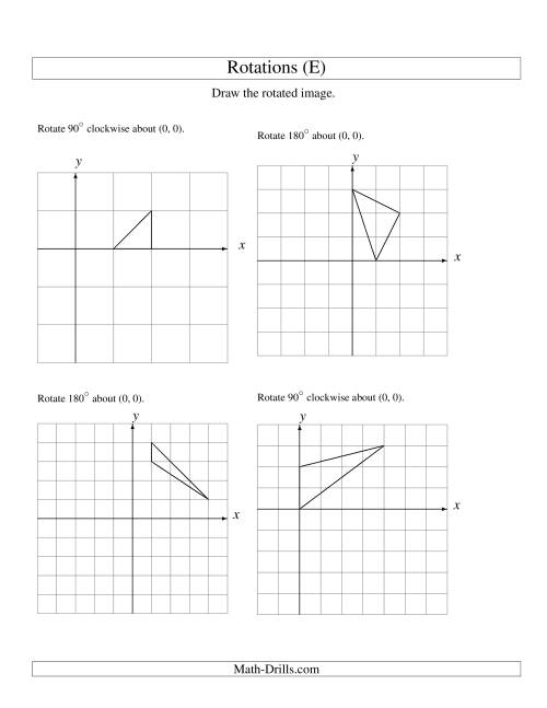 The Rotation of 3 Vertices around the Origin Starting in Quadrant I (E) Math Worksheet