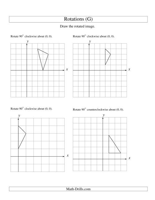The Rotation of 3 Vertices around the Origin Starting in Quadrant I (G) Math Worksheet