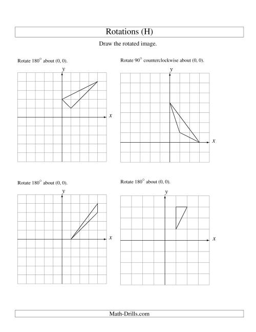 The Rotation of 3 Vertices around the Origin Starting in Quadrant I (H) Math Worksheet